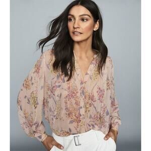 Reiss Handan Floral Chiffon Blouse Sheer Size 10